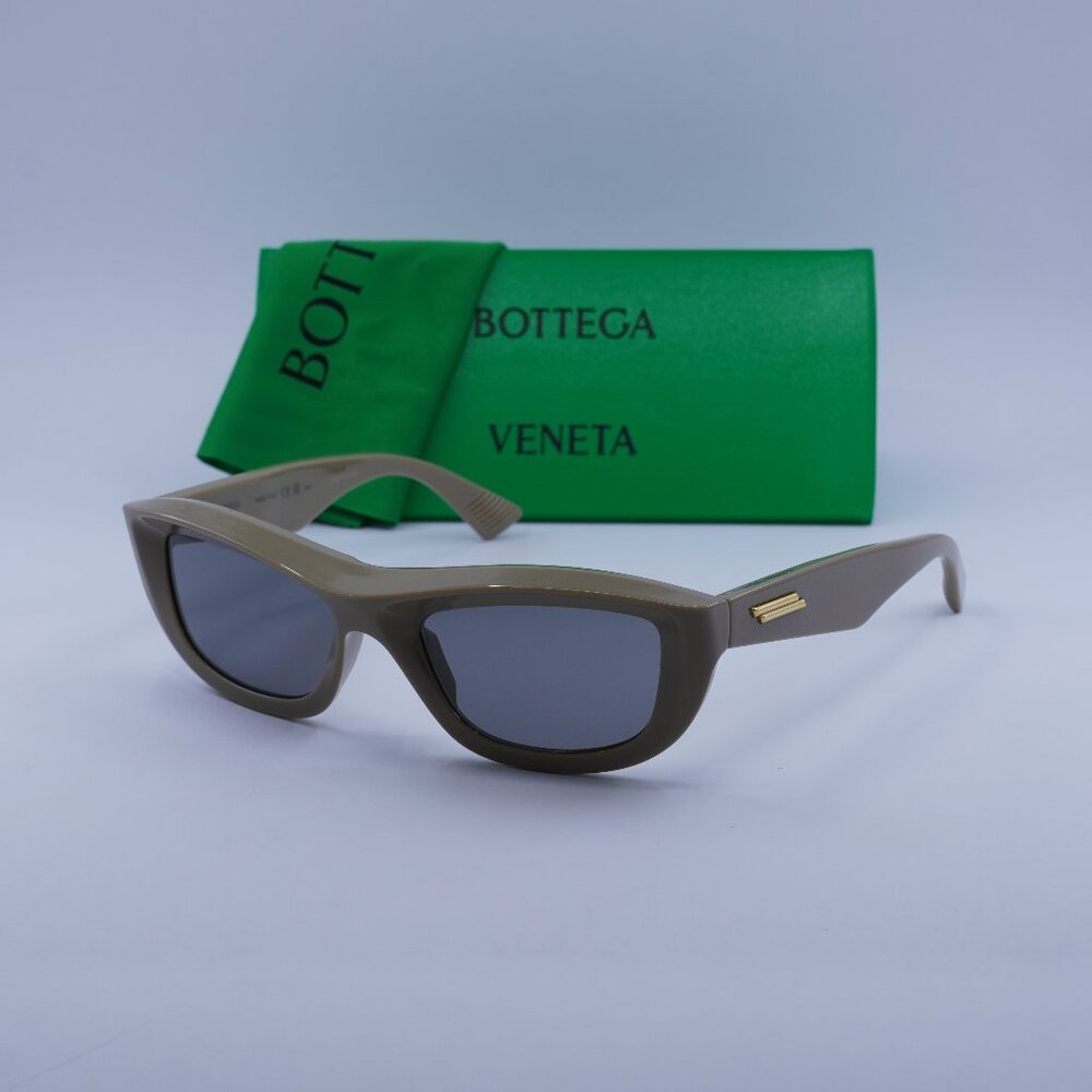 Bottega Veneta BV1326S 003 Rectangle Sunglasses - Shiny Brown/Grey